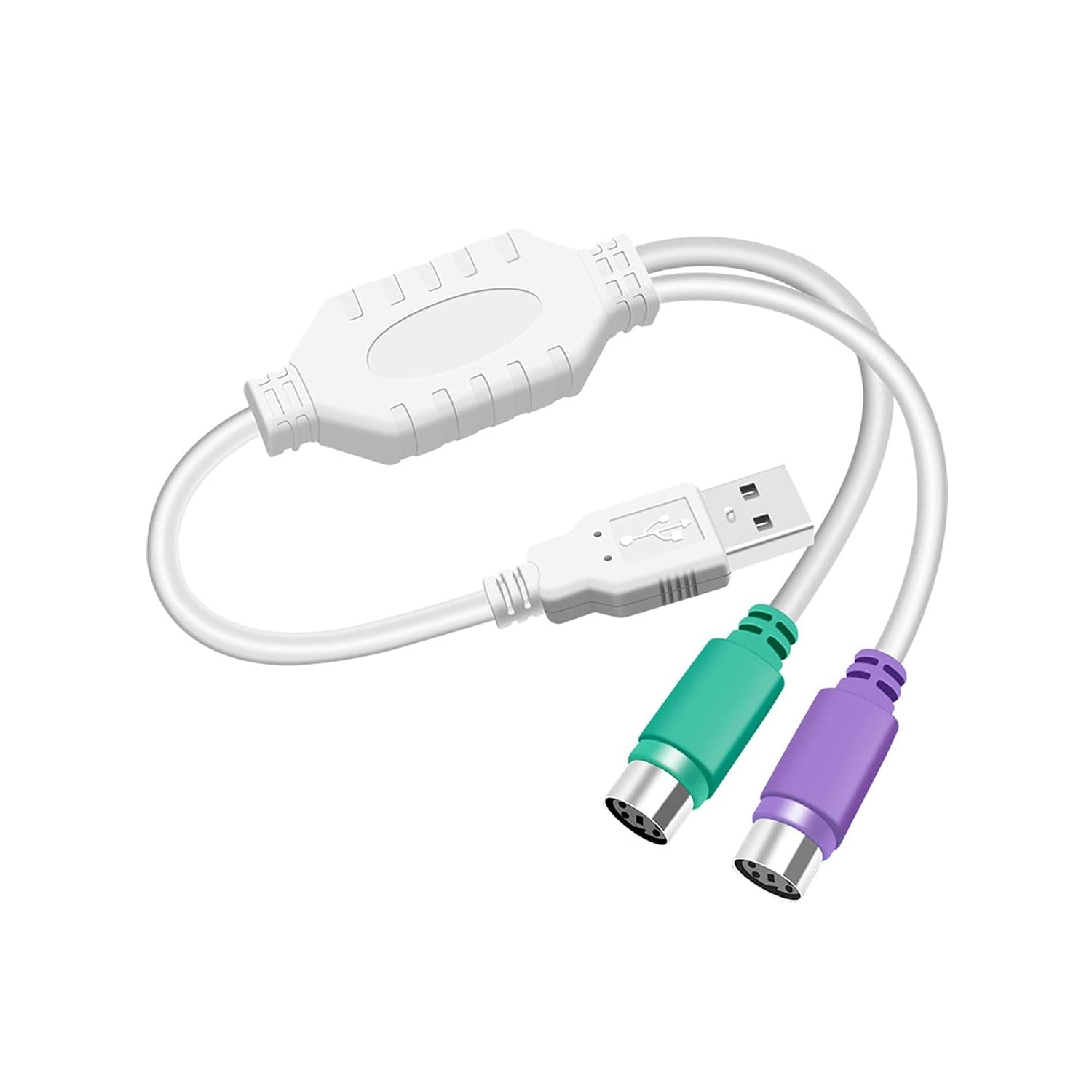 USB Type A Male to Dual PS/2 Female Cable Converter Adapter for Keyboard Mouse (Dual PS2 to USB Cable-White) USB Type A Male to Dual PS/2 Female Cable Converter Adapter for Keyboard Mouse (Dual PS2 to USB Cable-White)