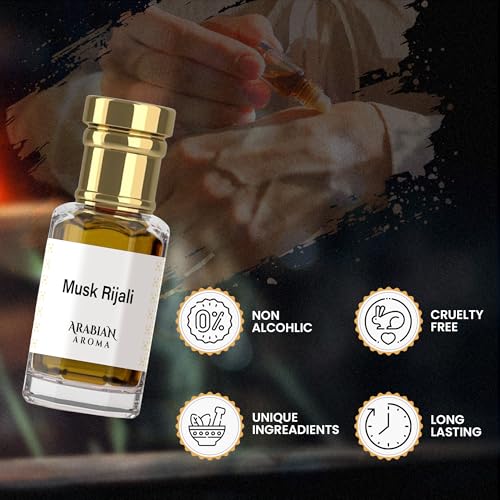 Image of Arabian Aroma Musk Rijali Attar | White Musk Oil Perfume, Lily of the Valley & Cashmere Woods | Alcohol-Free, Long-Lasting | 100% Pure | Woody Perfumes for Men (6ml)