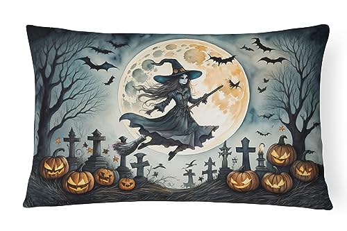 Caroline's Treasures DAC2219PW1216 Flying Witch Spooky Halloween Throw Pillow Machine Washable, Indoor Outdoor Decorative Pillow for Couch, Bed or Patio, 12HX16W