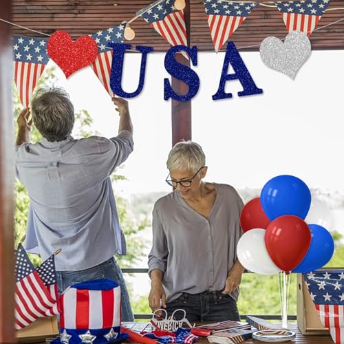 Image of ZJDHPTY 4Set Red White and Blue Balloon Stand Patriotic Decorations | Balloon Centerpieces for 4th of July Memorial Day Labor Day Election Event Party Decor