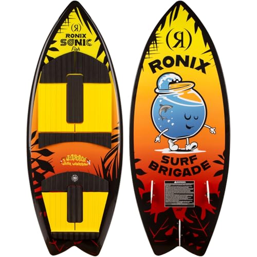 RONIX Kid's Fish Sonic Wakesurf Board | Versatile Durable Responsive All-Level Board with Swallow Tail & EVA Traction Pad for Youth Wakesurfing | Fin Attachment Tool Included, Sunset Splash, 3'9