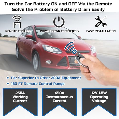 image for DZSSCY Remote Battery Disconnect Switch 12v, 250A, Battery Cut Off Swi