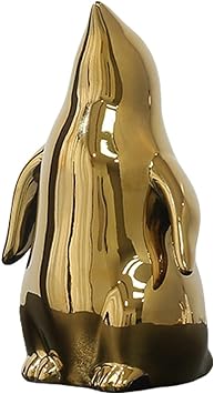 Ceramic Penguin Staue, Penguin Figurine, Cute Cartoon Penguin Decorative Sculpture, Classic Animal Ornaments, Penguin Family Statues, Multipurpose Craft, for Room Shelf Desk Office DecorGold,Small