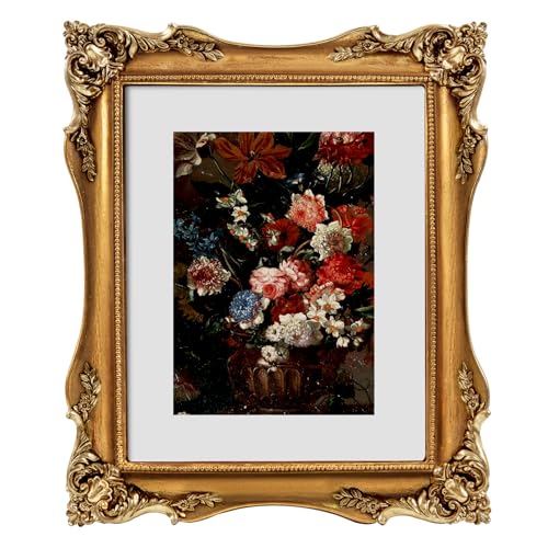 Image of 8x10 Vintage Frames Gothic Victorian Picture Frames Gold | Matted to 5x7 or 8x10 Photos, Real Glass, Tabletop or Wall Display
