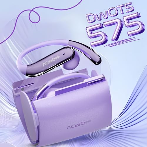 Image of ACwO DwOTS 575 Wireless Open Ear Earbuds, 60H Playtime, ENC Calling, 10mm Drivers, 3 EQ Modes, Fashion Purse Design, IPX5 Water & Sweat Resistant, Bluetooth Earbuds (Iris Purple)