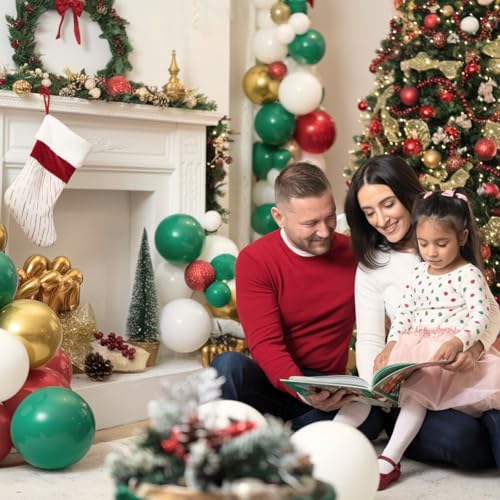 Image of FunHot Christmas Balloons, 60 Pcs Red Green Gold Balloons, 12 Inch Red Green Confetti Balloons Metallic Gold Helium Balloons White Latex Balloons for Happy New Year Merry Christmas Party Decorations