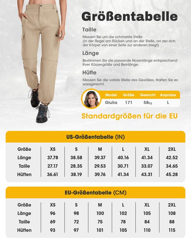 BondiTrekk Damen-Wanderhose-Zip-Off-Trekkinghose, Atmungsaktiv Wanderhose Damen Schnell Trekkinghose Abnehmbar Zip Off Outdoorhose Sommer Hiking Pants Funktionshose Khaki M