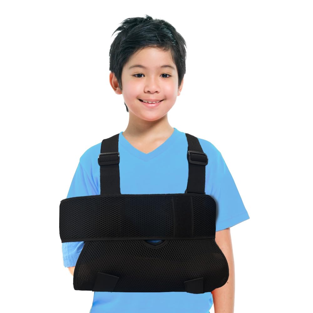 Kids Arm Sling Shoulder Immobilizer For Women Men, Shoulder Sling For Torn Rotator Cuff, Toddler Sling For Elbow Injury, Posture Corrector For Kids (Black)