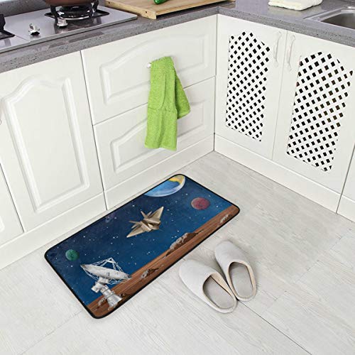Küchen-Bodenmatte Galaxy Planet Raumschiff mit Satelliten-Schale, rutschfest, bequem, für Büro, stehend, Inneneinrichtung, 99,1 x 50,8 cm