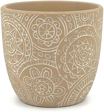 Vaso in Terracotta Beige Decorato | Diametro 13,5 cm | Vaso per P...