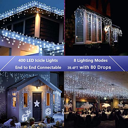 Lomotech Christmas Icicle Lights, 300 Led 60 Drops 29.5Ft 8 Modes Waterproof Christmas Lights Connectable With Timer For Holiday, Wedding Party, Eaves, Christmas Decorations (White) #TOP2