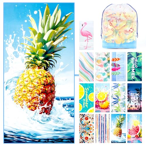Mikytoper Extra Large Beach Towel for Adults - 180 x 90 CM Microfibre Sandproof Quick Dry Towel for Men Women - Travel/Pool (Pineapple)