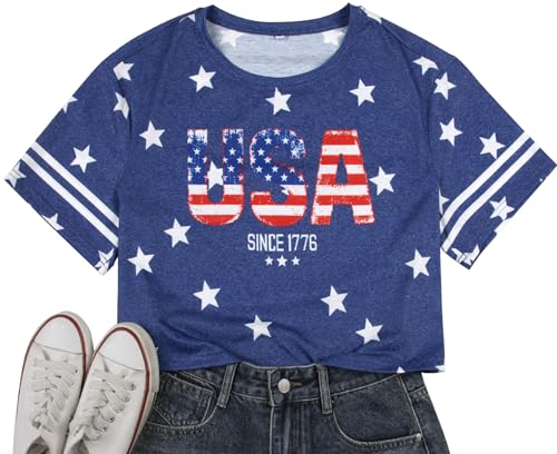 Image of MYHALF Women USA Flag 250th Patriotic 4th July Memorial Day Crop Shirt