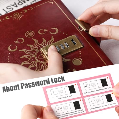 HEYPLACE Diário pessoal com cadeado, A5 224 páginas de couro vermelho pautado diário protegido por s