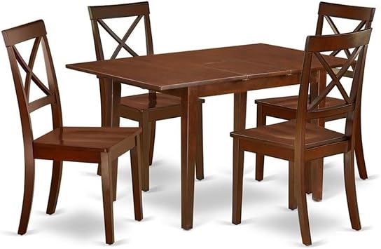 East West Furniture PSBO5-MAH-W 5 Piece Dinette Set for 4 Includes a Rectangle Dining Table with Butterfly Leaf and 4 Dining Room Chairs, 32x60 Inch, Mahogany