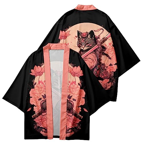 Image of LAI MENG FIVE CATS Women's Funny Cute Cat Cardigan Lightweight Kimono Loose Cover up Blouse Tops