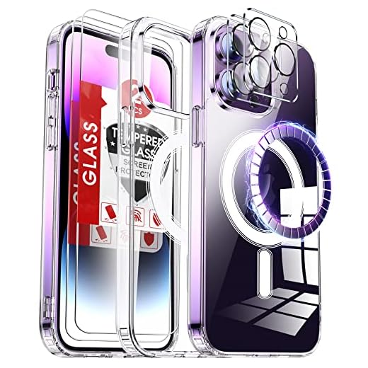 LeYi Magnética Funda para iPhone 14 Pro MAX con 2× Cristal Templado, 2× Protectores Lente Cámara, Ultra Slim Antigolpes Carcasa, Fuerte Atracción Magnético Case Compatible con MagSafe, Transparente