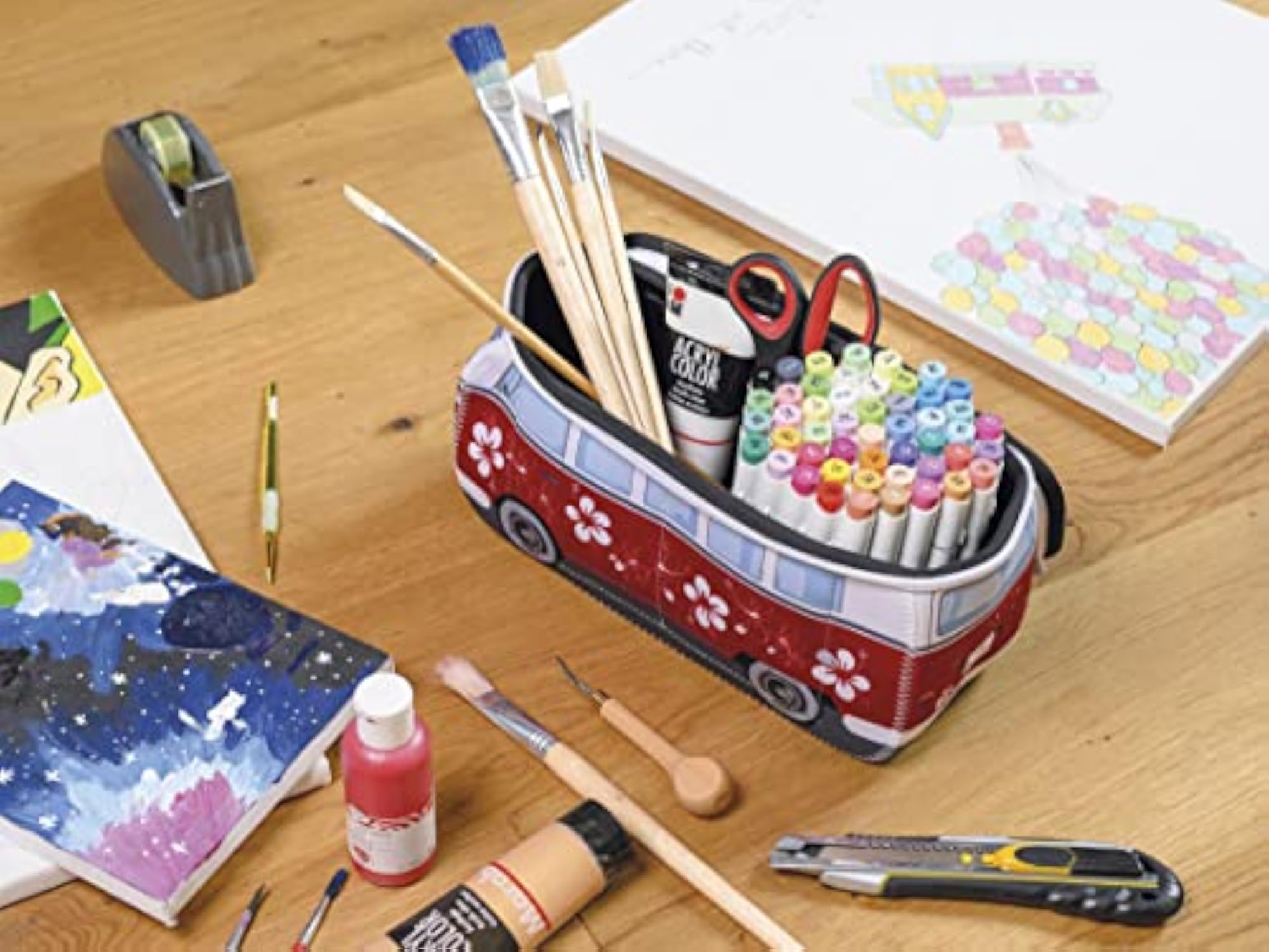 VW Collection VW T1 Bus Neoprene Bag in Hibiscus/Red