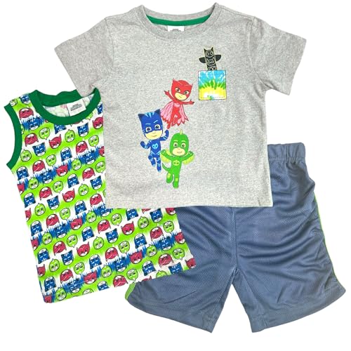 PJ Masks Boys' 3 Piece Short Set (Toddler/Kid), Green, 4T