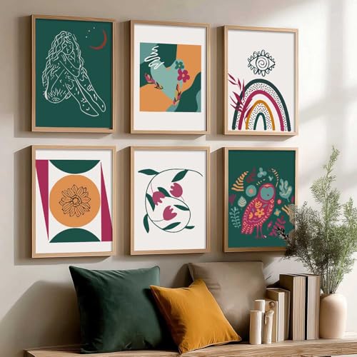 Image of kotart Boho Theme wall art for home decor, living room, bed room | Poster with frames wall hanging paintings | Boho digital wall art - (Pack of 6 Multicolor) (10x13 inch, H)