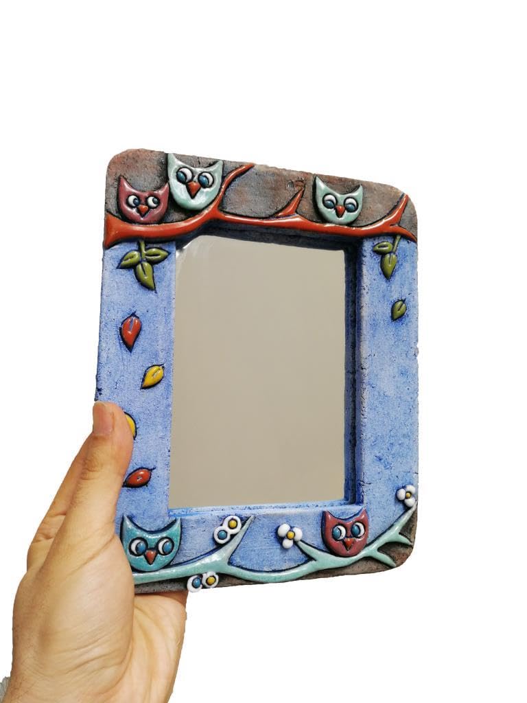 SUME Özel Tasarım Baykuş Süslemeli Seramik Çerçeve Ayna 14.5 x 10 cm