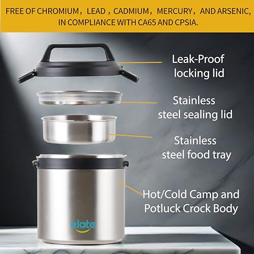 Elate 2-Quart Thermos Food Jar for Hot Food | 64oz Stainless Steel Vacuum-Insulated Camp Crock, Wide-Mouth Thermal Food Container, Portable Lunch Pot for Outdoor, Camping, Picnics, Trips, Potlucks - Thumbnail 7