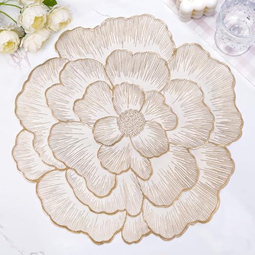 Placemats Set of 8, Gold Place Mats Pressed Rose Flowers Round Table Mats by Mabbcoo - Used condition - US$19.94