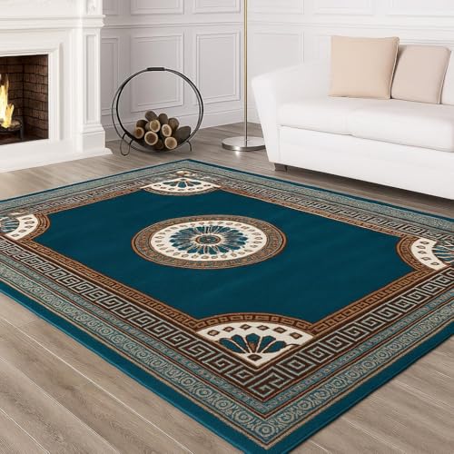 Image of GULDASTA Blue Floral Area Rug Carpet 5x7 Feet