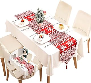 Gxhong Table Runner Red Christmas Tartan Cotton, Home Tablecover Decorative, Washable Tassel Table Runner for Family Dinners, Party Decoration