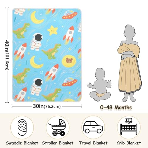 Custom Cute Cartoon Blue Rockets Astronaut Dinosaur Baby Blanket for Boys Soft Custom Print Photo Baby Blanket with Name for Girls or Boys 30x40in Mantas para3