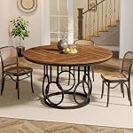 Tribesigns 47-Inch Table à manger ronde, Table de cuisine en bois avec base métallique solide pour 4-6 personnes, Grande table de dîner en cercle pour salle à manger, cuisine, salon (Brown & Noir, seulement bureau)