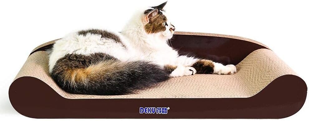 review Cat Scratcher Cardboard,Recyclable Durable Sofa Scratch Board,Lounge Cat Scratcher Bed,Premium Corrugated Cat Scratching Pads,Lounger,Claw Safe,Interactive Play (Brown-27.5in)