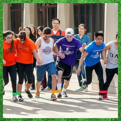 Image of Augshy 3 Legged Race Bands, Assorted Colors Elastic Tie Rope Resistance Bands for Relay Race Game Carnival Field Day Backyard Game Party Supplies