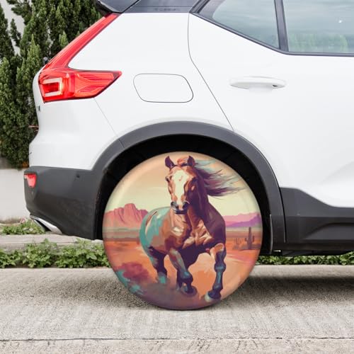 Image of Spare Tire Cover Wild Horses Wheel Covers Protectors Waterproof Dust-Proof Universal Fit Trailer, RV, SUV and Many Vehicle 14 Inch
