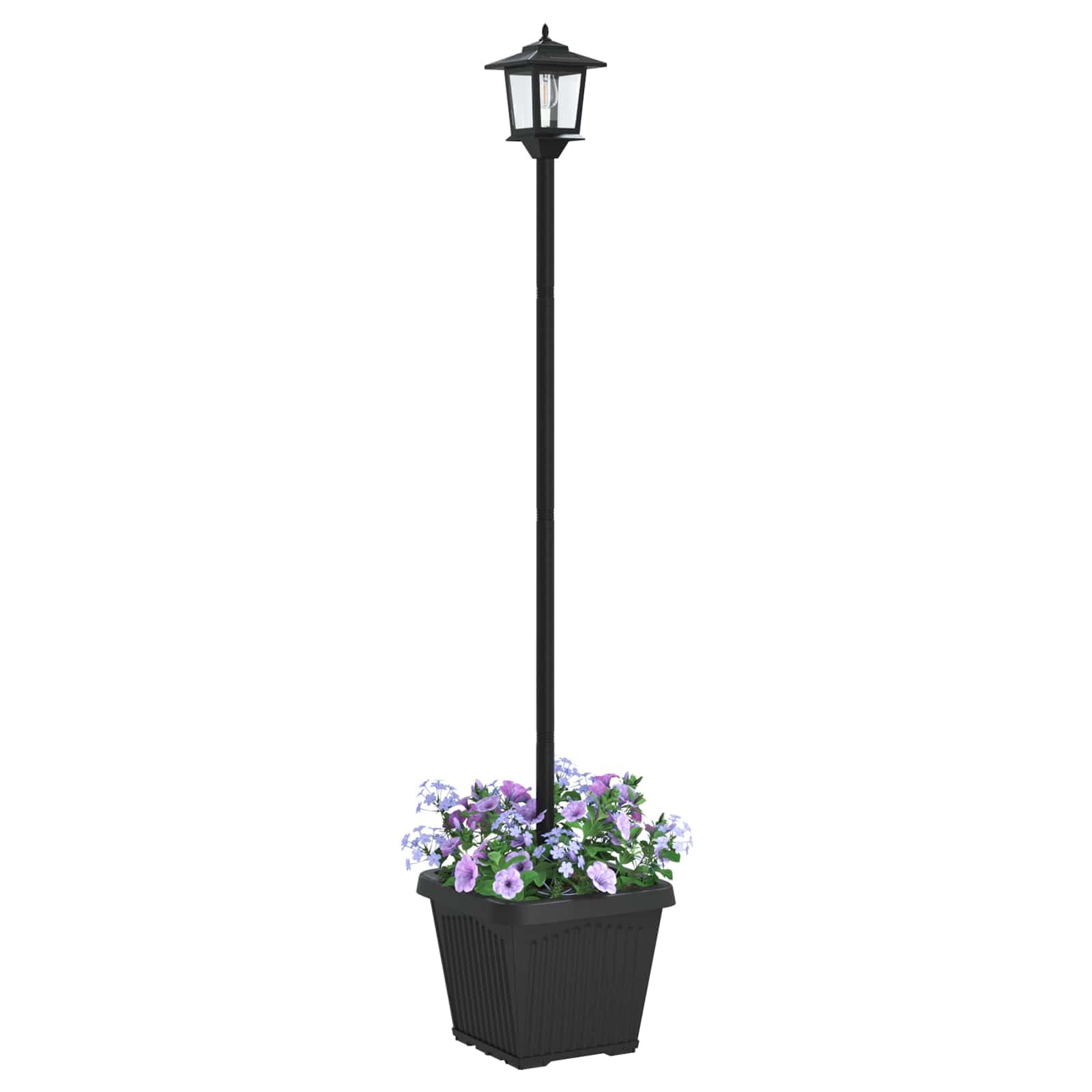 Solarna lampa uliczna z donicą, kolor czarny, 32 x 32 x 158 cm