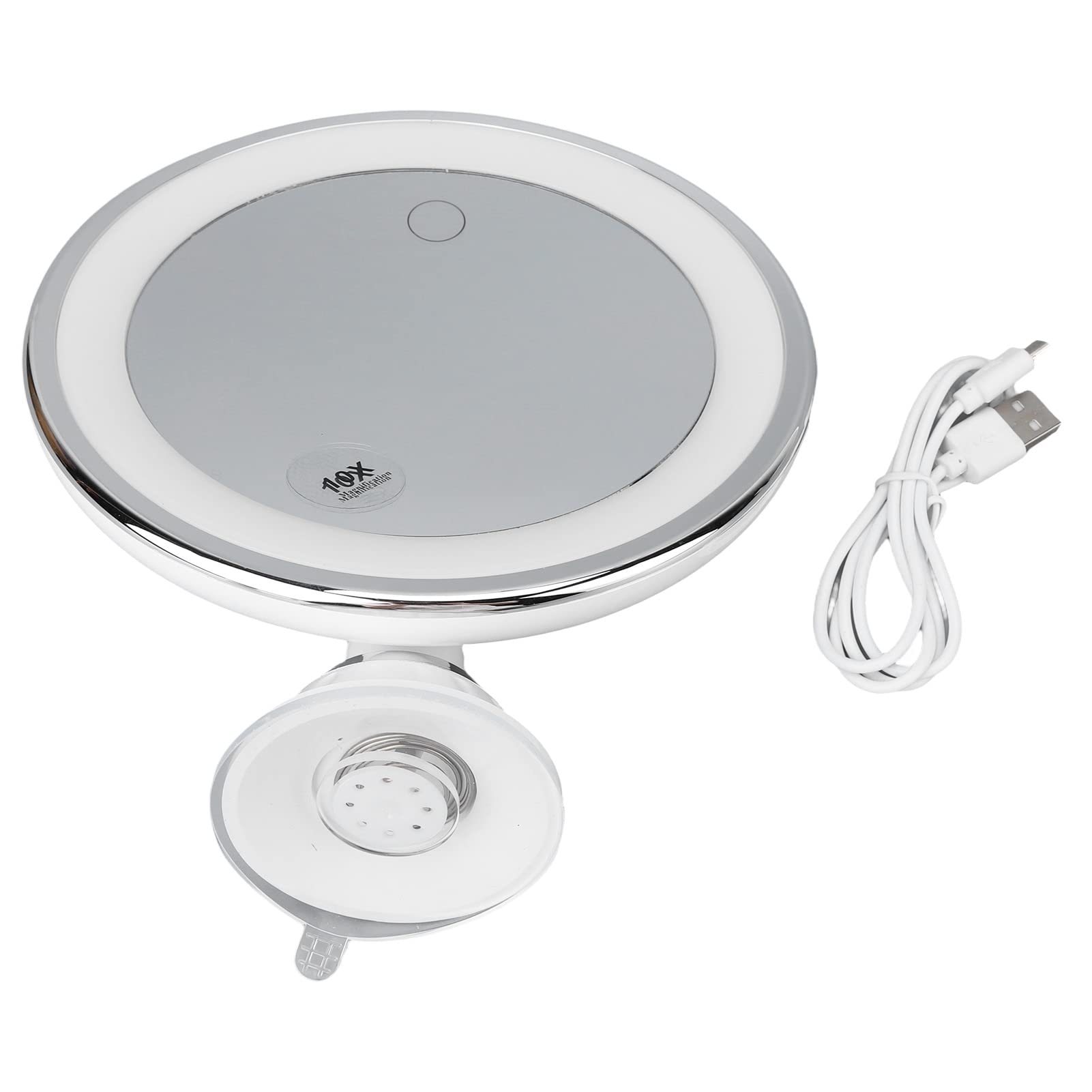 Pongnas Specchio per il Trucco Illuminato Ingranditore 10x con Luci a LED 22 Pezzi, Specchio per Trucco a Ventosa con Modalità di Illuminazione Dimmerabile a 3 Colori per la Doccia del Bagno di Casa