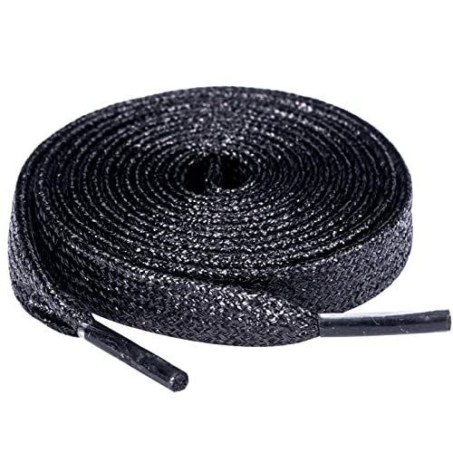 Olukssck 2 Paires Lacets Plats Pailletés Premium, Lacets de Remplacement de 10mm de Qualité Supérieure pour Chaussures de Sport, Chaussures de Ville, Noir, 120cm Cover