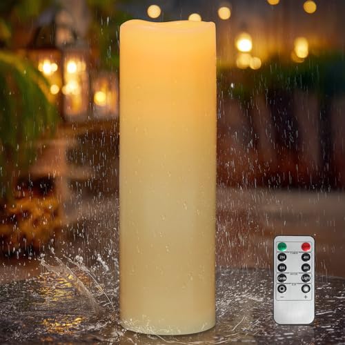 Kimjo 10CM x 35CM Flammenlose Große LED Kerzen Outdoor Wasserdicht - Elfenbeinweiß Led Kerzen mit Timerfunktion Fernbedienung Groß - Welle Led Kerzen Flackernde Flamme Batteriebetrieben
