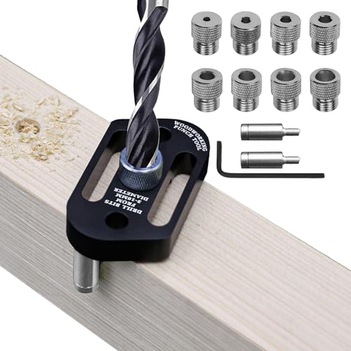 Image of Self Centering Dowel Jig with Drill Bushings, Pocket Hole Jig Handheld Drill Guide for Straight Holes Wood Panel Hole Puncher Locator Woodworking Joints Tool-3/4/5/6/7/8/9/10mm (With 8 drill sets)
