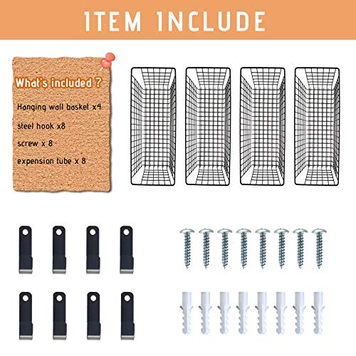 Viloth Wall Basket, 4 Set Extra Large Hanging Baskets For Organizing With Hooks, Rustic Farmhouse Decor, Wall Mount Metal Baskets For Bathroom Office Kitchen Cabinet Storage (Black) #TOP1