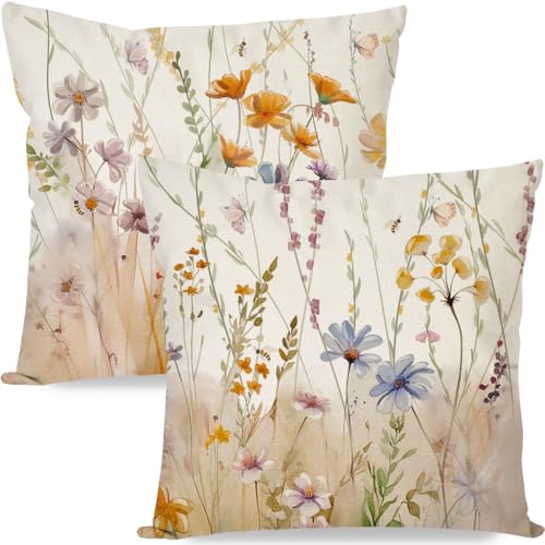 PANDICORN Wildflower Throw Pillow Covers 18x18 Inch Set of 2