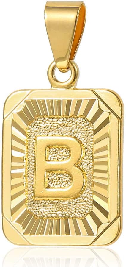 TrendsmaxRectangle Initial Letter Pendant Charm for Mens Womens Gold Plated Capital Letter Pendant Necklace Rolo Chain 18inch