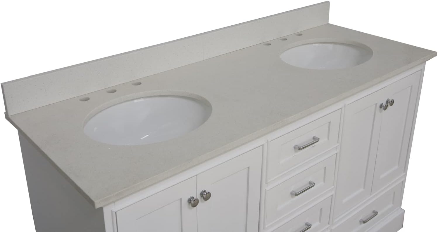 Kitchen Bath Collection Harper 60-inch Double Bathroom Vanity (Quartz/White): Includes White Cabinet with Stunning Quartz Countertop and White Ceramic Sinks