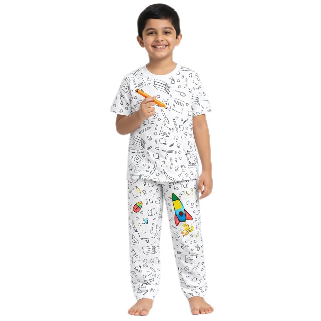 HOMZEN Reusable Coloring Pajamas for Kids | DIY Colouring Night Suit Set with 10 Washable Fabric | Creative Drawing Sleepw... - Review, Price and Buying Guide
