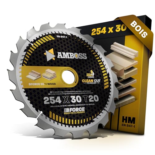 Amboss Werkzeuge Lame de scie circulaire HM 254 x 30 mm Z20 Dents alternées pour bois Lame de scie 254 mm Compatible avec Bosch GTS 10. PTS 10. 100 T.GTS 254 Black & Decker BES720-QS, Bosch GCM