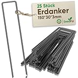 Erdanker Bodenanker - 25 Stück - Zelt Heringe Erdnägel stabil, Erdanker Unkrautvlies, Zaun & Zelt - 150mm*30mm*Ø3mm - Erdnägel/Bodenhaken aus Stahl - Bodenverankerung - SeedPal