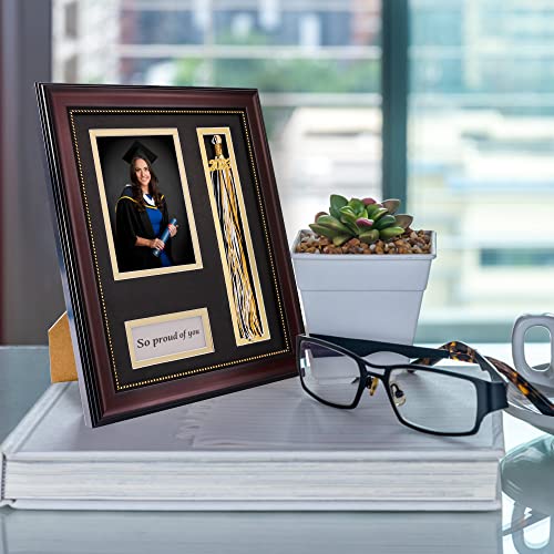 Graduationmall Graduation Photo Shadow Box Frame With Tassel Holder For 4X6 Pictures,Real Glass,Black Over Gold Double Mat,Wall & Tabletop Design #TOP1