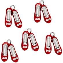5Pcs Red Creative Shoes Pendants Silver Alloy Tone Enamel Red Shoes Charms Beading Supplies
