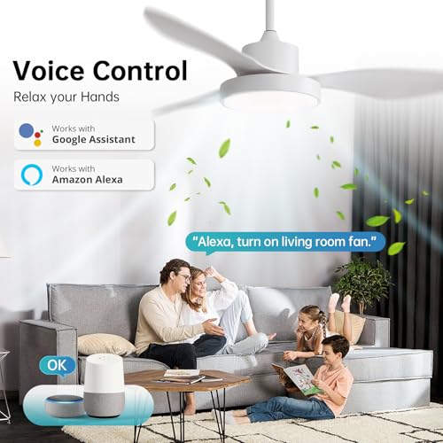 Image of Sofucor 47 Inch Ceiling Fan with Lights Flush Mount Modern Outdoor Ceiling Fans with Remote Control, 3CCT Dimmable 6 Speeds Quiet DC Motor & Timer for Patio Bedroom Living Room