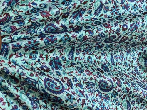 Tissu brocart de soie pour robe de soirée bleu mer floral